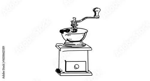 Object vintage manual coffee grinder illustration for coffee lovers and antique kitchenware enthusiasts design element vector