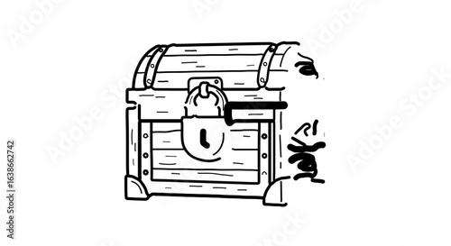 Object treasure chest drawing illustration vector graphic antique pirate box cartoon vintage lockable container sketch vector