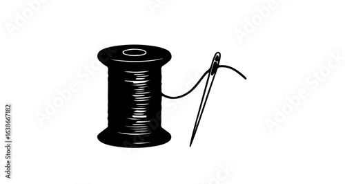 Object needle and thread sewing tailoring embroidery haberdashery craft mending stitch sew textile art design tool vector