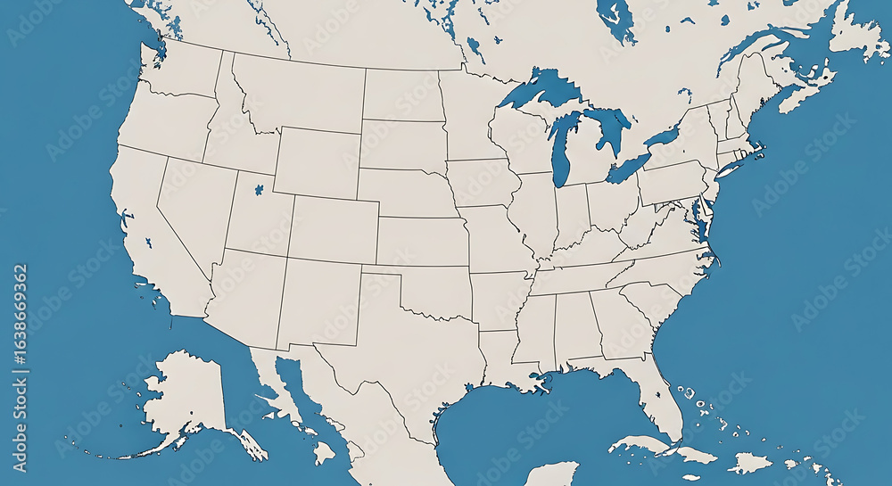Fototapeta premium US map, USA map, United States map, USA map with state names, US states labeled, USA political map, American states map, USA state boundaries, US geography map, USA labeled map, US map illustration, 