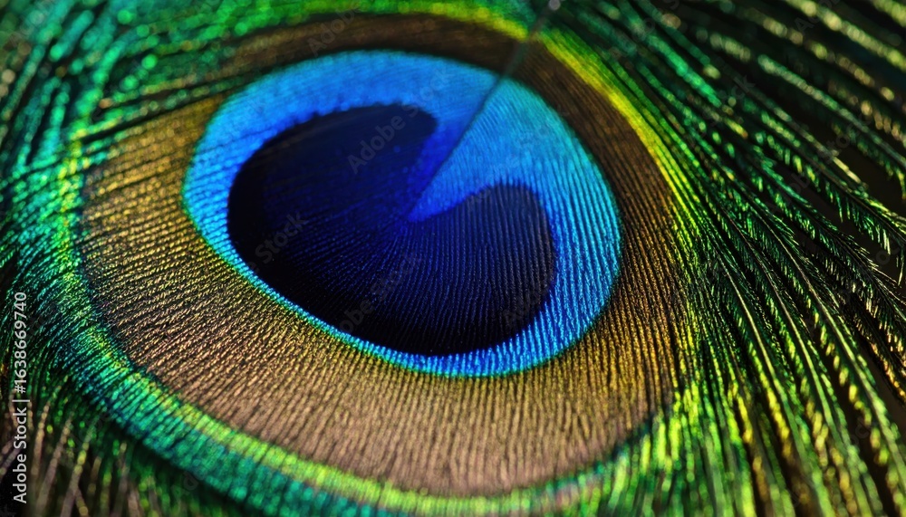 Obraz premium Luminous Peacock Feather Eye in Vivid Blue, Green, and Gold Macro
