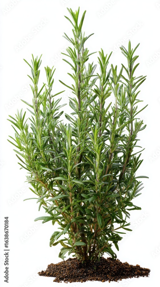 Fototapeta premium Stunning photo of rosemary, (Salvia rosmarinus, Rosmarinus officinalis) plant set frontal bush herbaceous perennial plant isolated png on a white background perfectly cutout.