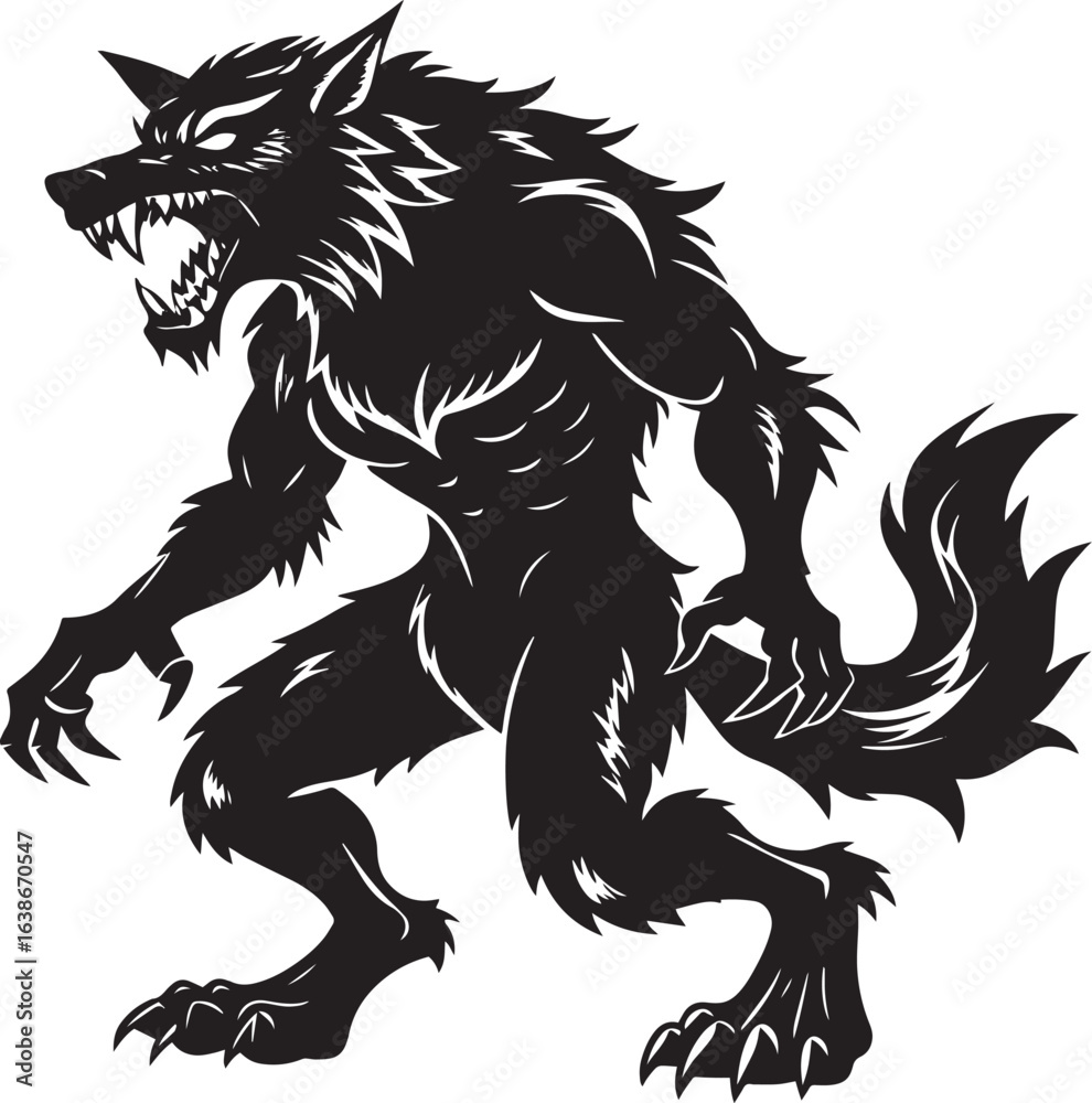 Obraz premium Werewolf silhouette vector icon illustration-simple silhouette illustration of werewolf, perfect for werewolf logos and icons