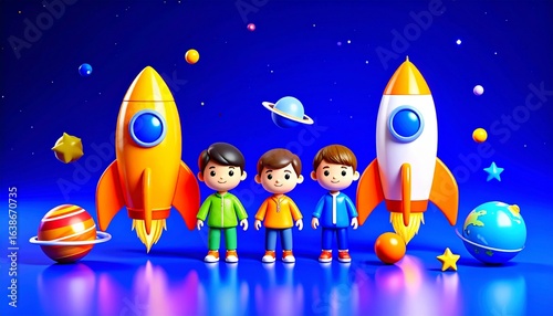 animated illustrations of children with space objects 9