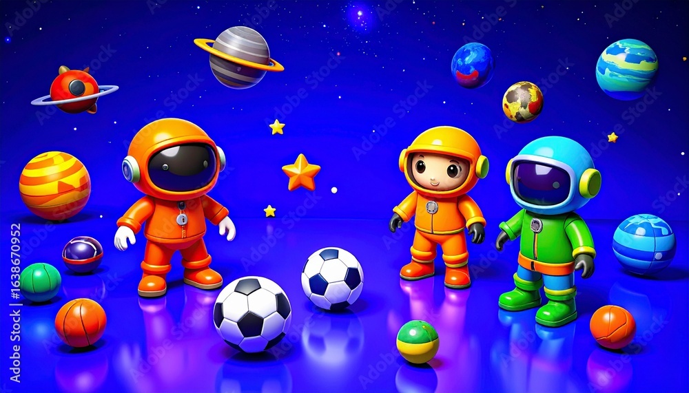 Naklejka premium animated illustrations of children with space objects 31