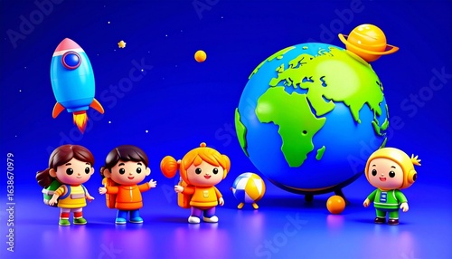 animated illustrations of children with space objects 34