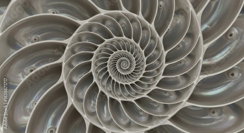 Nature's Perfect Geometry: A Detailed Macro of a Nautilus Shell's Spiral Chambers