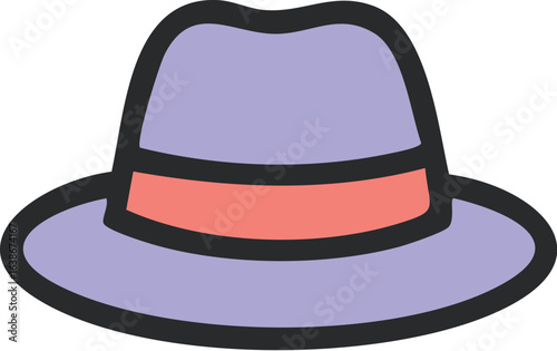 Purple Fedora Hat with Orange Band Illustration.
