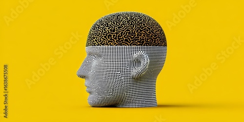 Head with a white and yellow pattern on it. The head is made of lines and dots