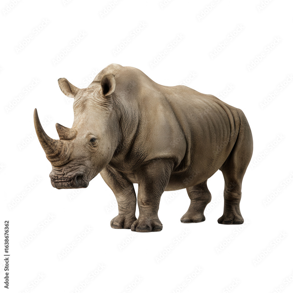 Naklejka premium white rhinoceros standing on a white background, png, transparent