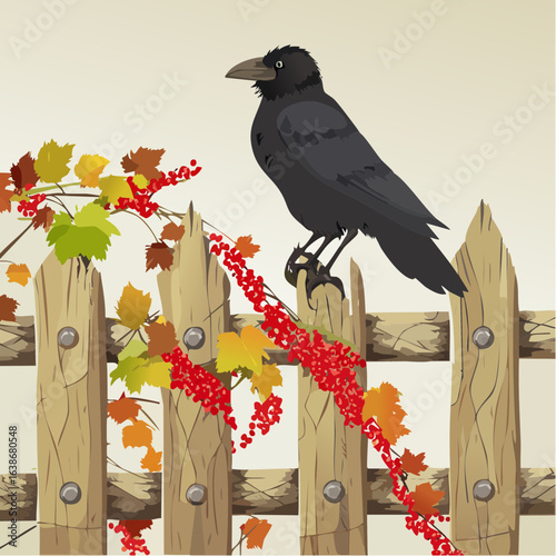 crow perched on weathered branch vector illustration with detailed feathers and natural pose on transparent srgb background for wildlife and nature design