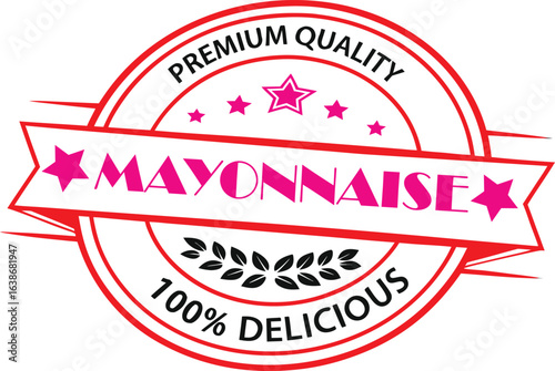 Enhance your packaging with this premium quality mayonnaise label for a fresh, flavorful product that guarantees 100% delicious satisfaction, perfect for branding and marketing materials