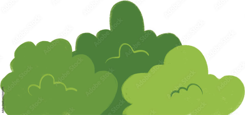 Obraz premium The green leaf and bush illustrations in flat style. Perfect for nature design, botanical projects, eco backgrounds, and tropical decorative elements.