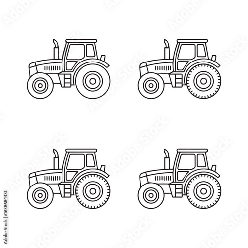farm tractor profile icon packs monochrome vector illustration equipment agriculture design editable stroke detail lines