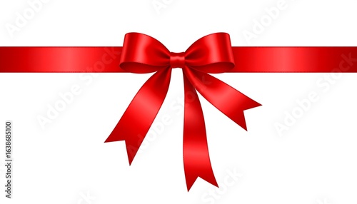Red ribbon bow on white background