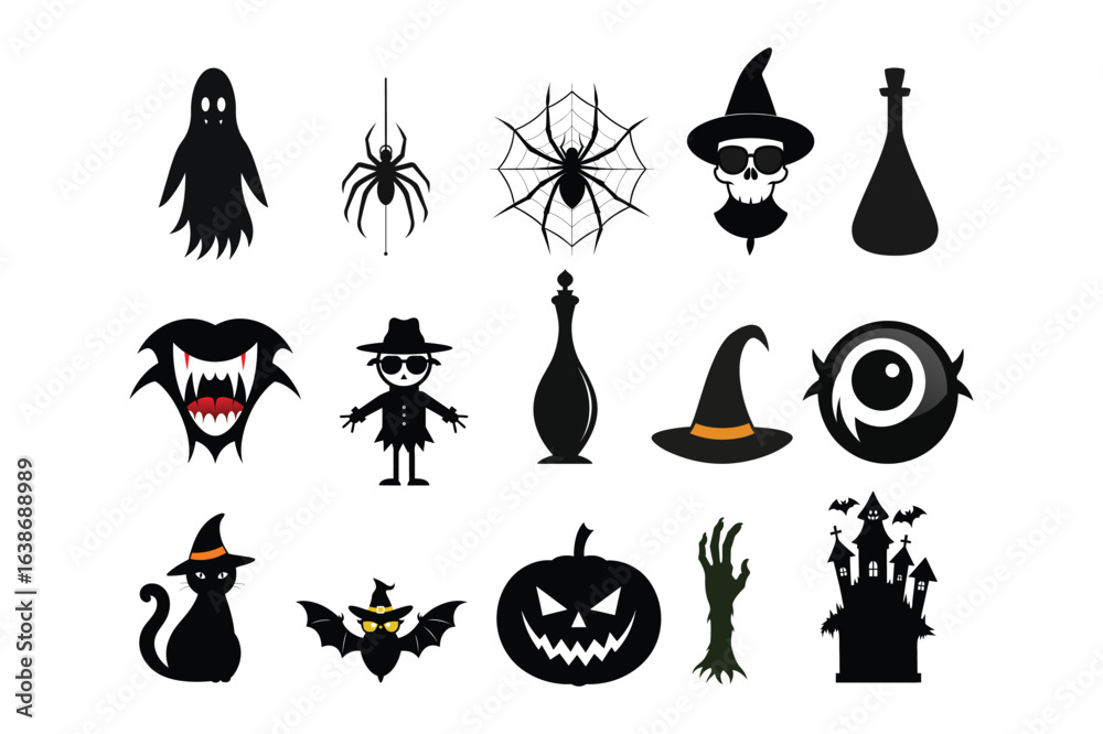 Fototapeta premium Black & White Halloween Elements – Spooky Vector Set