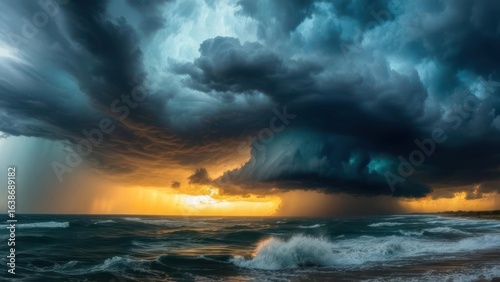 Wallpaper Mural Dramatic Coastal Storm at Sunset with Golden Light and Crashing Waves Under a Turbulent Sky Torontodigital.ca