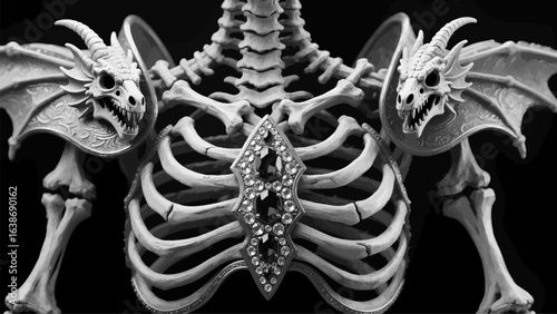 Dragon Skull Mace with Bone Spikes — Vector Isolated on White