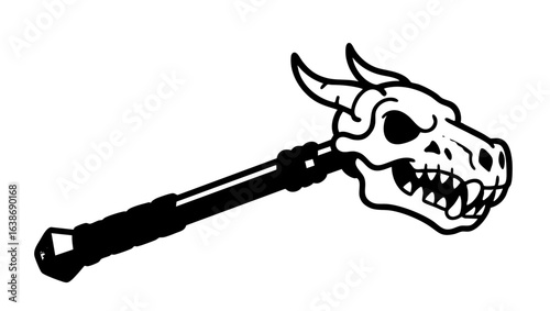 Dragon Skull Head Hammer — Vector Illustration on White