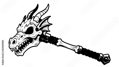 Dragon Skull Bone Hammer — Vector Mascot on White