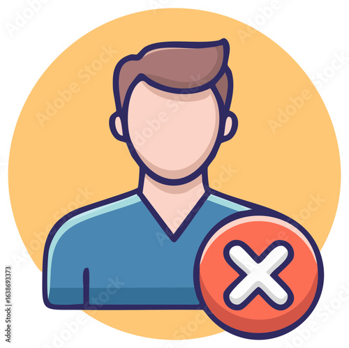 Stylized male user avatar with a red cross mark indicating rejection or cancellation