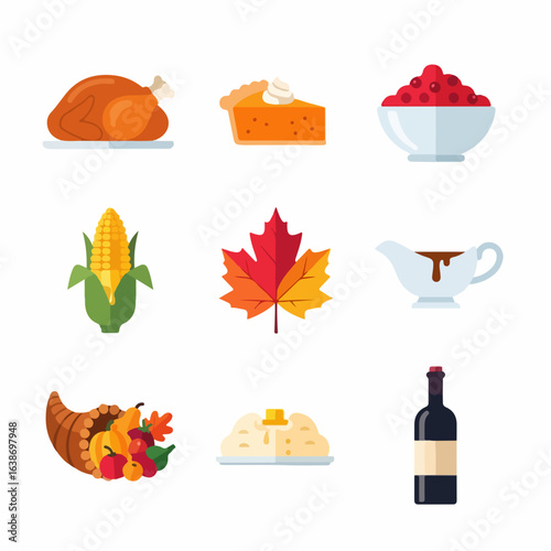 Gather for Thanksgiving Feast with Festive Foods and Autumn Symbols, Celebrating Harvest Abundance