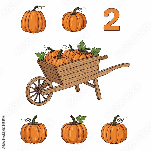Harvest abundance cheerful pumpkins fill wooden wheelbarrow ready for fall celebration and autumn bounty