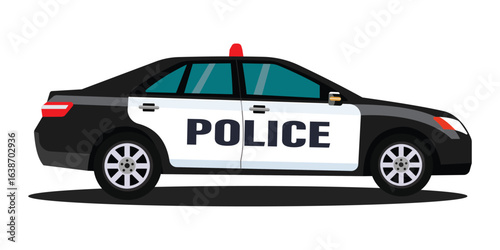 Black police car icon. City patrol transport isolated on the white background. Flat style.