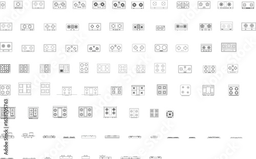 Vector Collection of Cooktops and Stovetops Top View in Black and White Outline