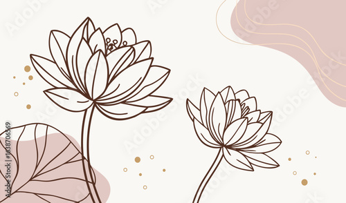 Abstract vector floral background with Water lily flowers and leaves.  vintage garden design for spring summer decoration and wedding invitation card