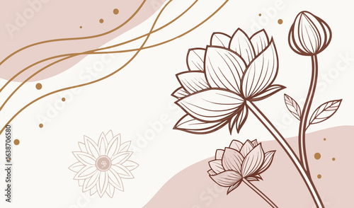 Abstract vector floral background with Water lily flowers and leaves.  vintage garden design for spring summer decoration and wedding invitation card