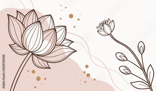 Abstract vector floral background with Water lily flowers and leaves.  vintage garden design for spring summer decoration and wedding invitation card