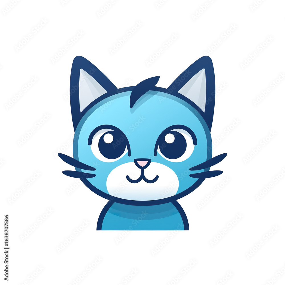 Obraz premium Blue Cat Illustration, White Background, Profile Avatar Concept