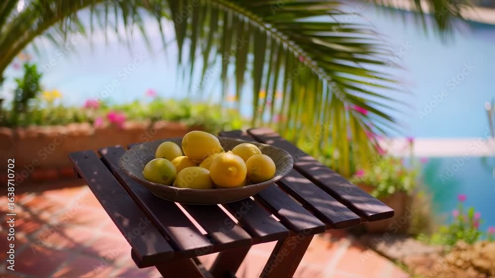 Lemons on Wooden Table Near Swimming Pool