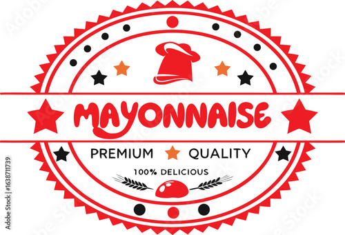 Premium quality mayonnaise label for branding and packaging design of food products restaurants and cafes