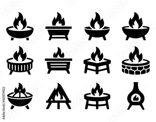 Collection of twelve fire pit silhouette variations