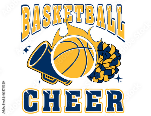 Cheerleader Basketball, Megaphone and Pompoms.  Los Angeles Vector cheerleading illustration.
