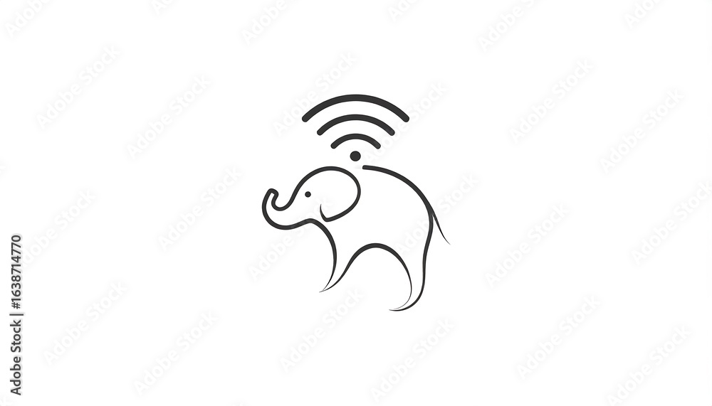 Fototapeta premium Simple line art of an elephant with wifi symbol.