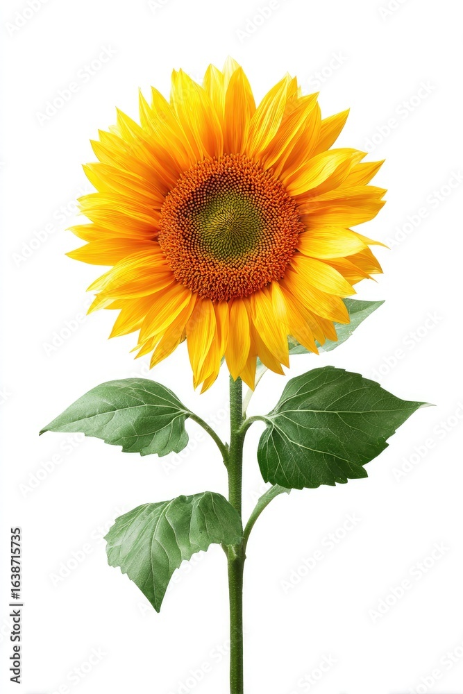 Fototapeta premium Single sunflower against white background