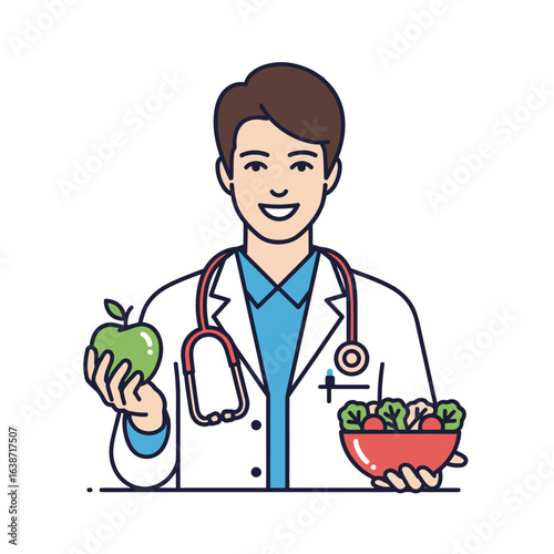 Doctor With Apple And Salad Illustration
