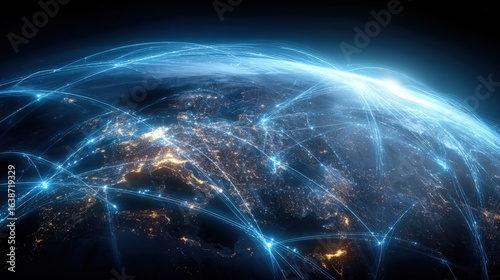 Global Network Connection: Abstract Image of Earth with Digital Connectivity for Business and Technology Concepts