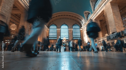 Blurred Motion of People Walking in Grand Central Station, New York City, USA