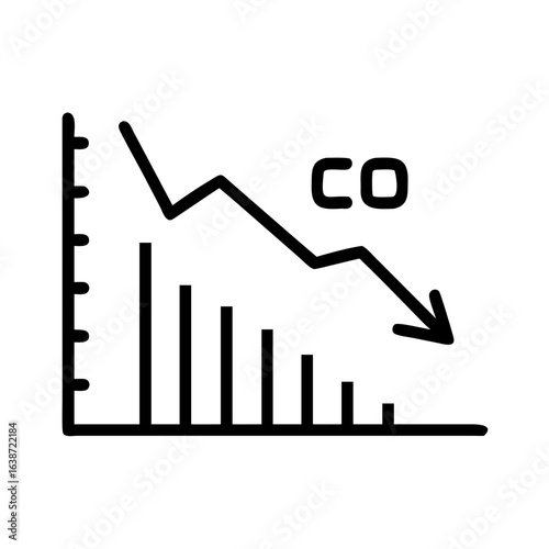 An emblem showcasing the concept of air pollution and reduction, visualized through a downward-trending graph representing the decline in CO levels.