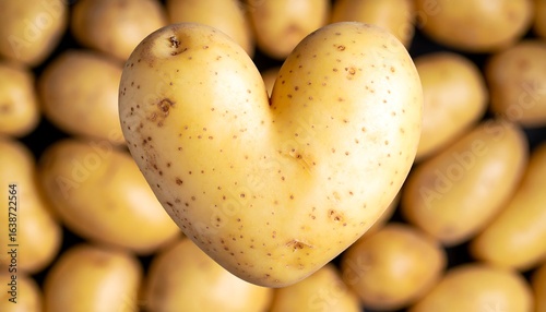 Heart-shaped potato amidst a cluster of potatoes.