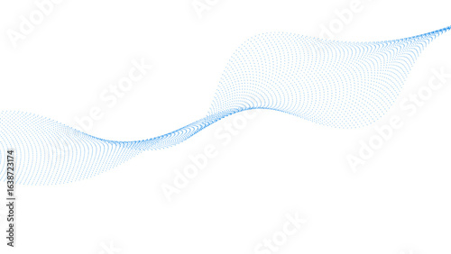 Blue dotted wave line pattern. Light halftone undulate net background. Abstract air flowing particle wallpaper. network technology background. Modern digital datum science concept. vector illustration