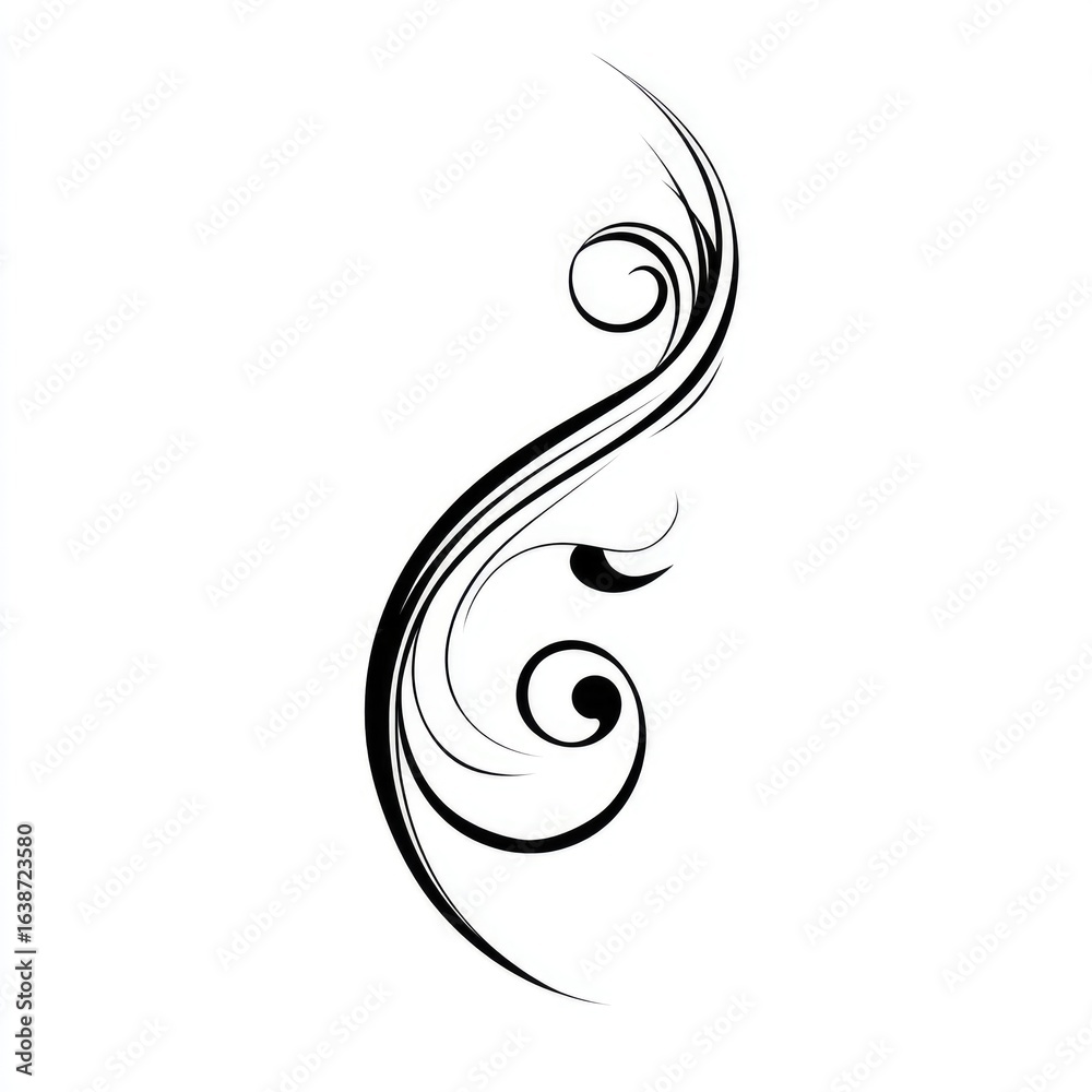 Obraz premium Ornate, stylized floral design. Swirling, flowing lines create a decorative element, reminiscent of flourishes or scrollwork. Dark lines on a white background