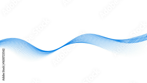 Blue dotted wave line pattern. Light halftone undulate net background. Abstract air flowing particle wallpaper. network technology background. Modern digital datum science concept. vector illustration