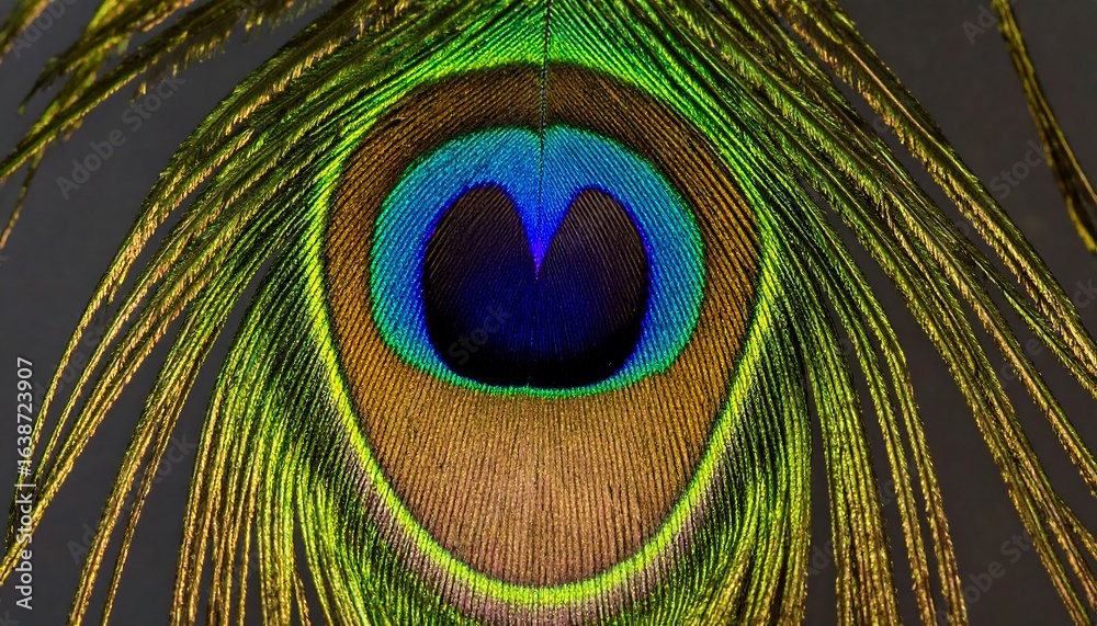 Fototapeta premium Close-up view of a peacock feather's intricate structure.