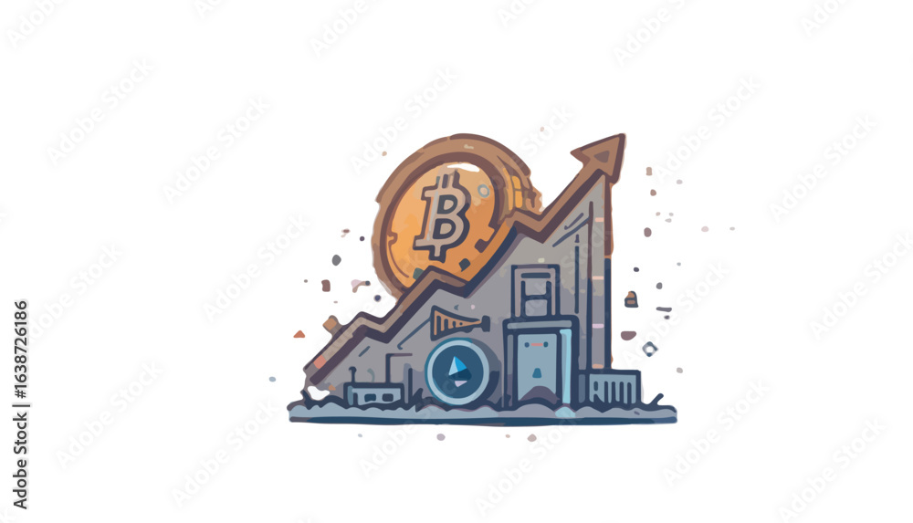 Fototapeta premium Bitcoin cryptocurrency is soaring high with positive market trend showing financial success and investment growth