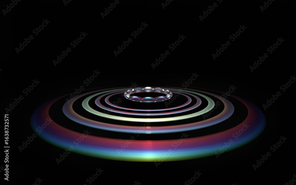 Fototapeta premium A photorealistic image of concentric circular ripples on a black background. 